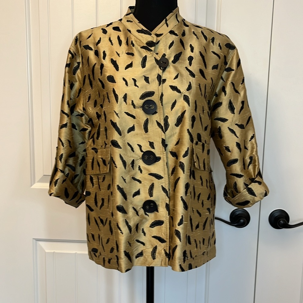 Vintage silk leopard print jacket- black and gold - eastern inspired